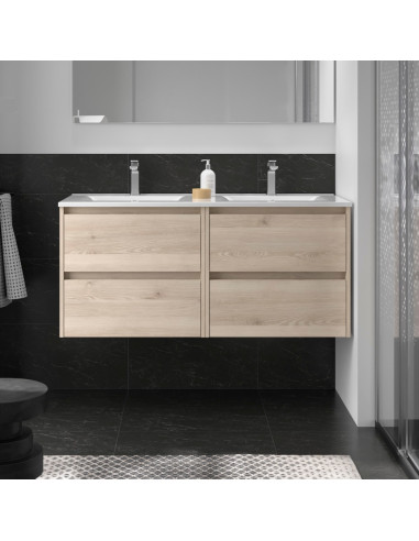 Doppio Mobile da Bagno Sospeso 120 cm Lavabo Incluso Natural | Salgar Noja Mobili Sospesi