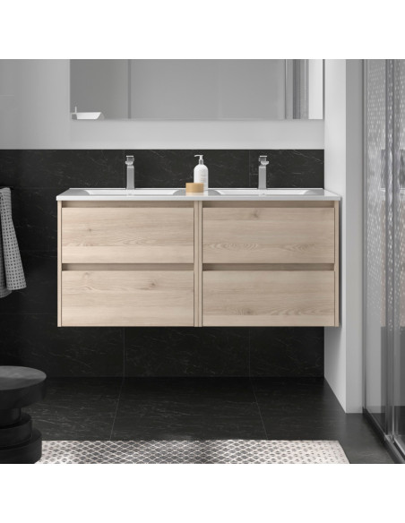 Doppio Mobile da Bagno Sospeso 120 cm Lavabo Incluso Natural | Salgar Noja Mobili Sospesi