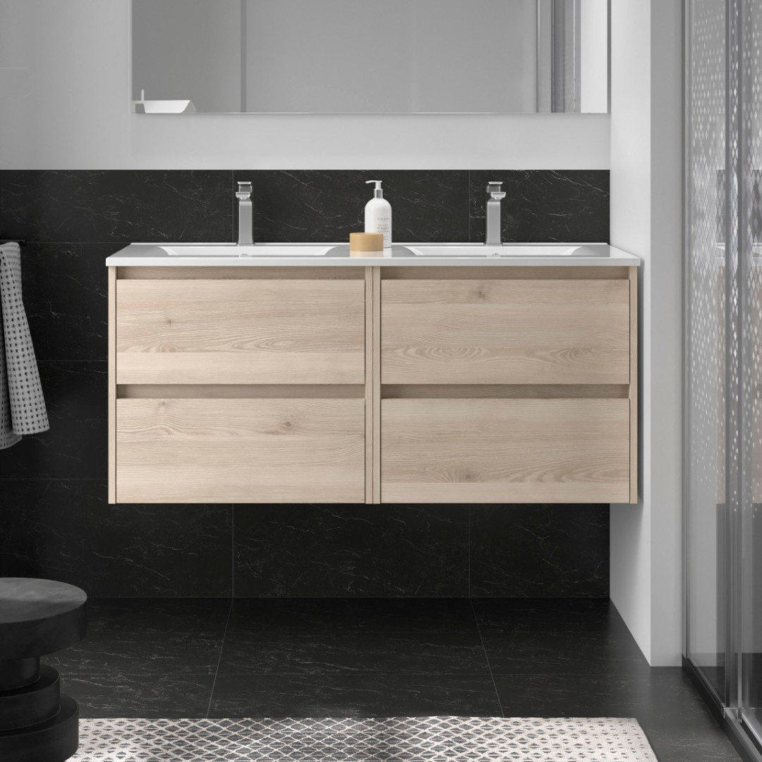 Doppio Mobile da Bagno Sospeso 120 cm Lavabo Incluso Natural | Salgar Noja