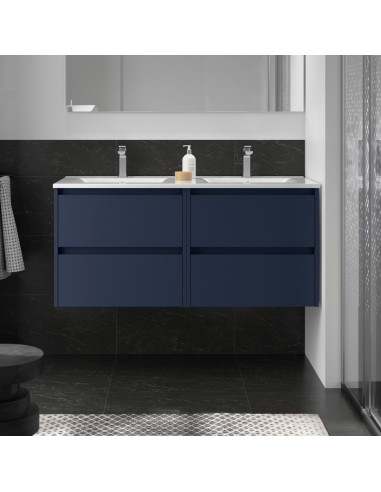 Doppio Mobile da Bagno Sospeso 120 cm Lavabo Incluso Blu Satinato | Salgar Noja Mobili Sospesi
