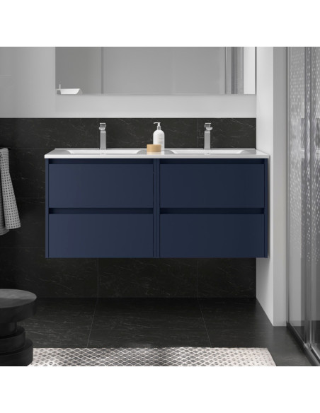 Doppio Mobile da Bagno Sospeso 120 cm Lavabo Incluso Blu Satinato | Salgar Noja Mobili Sospesi