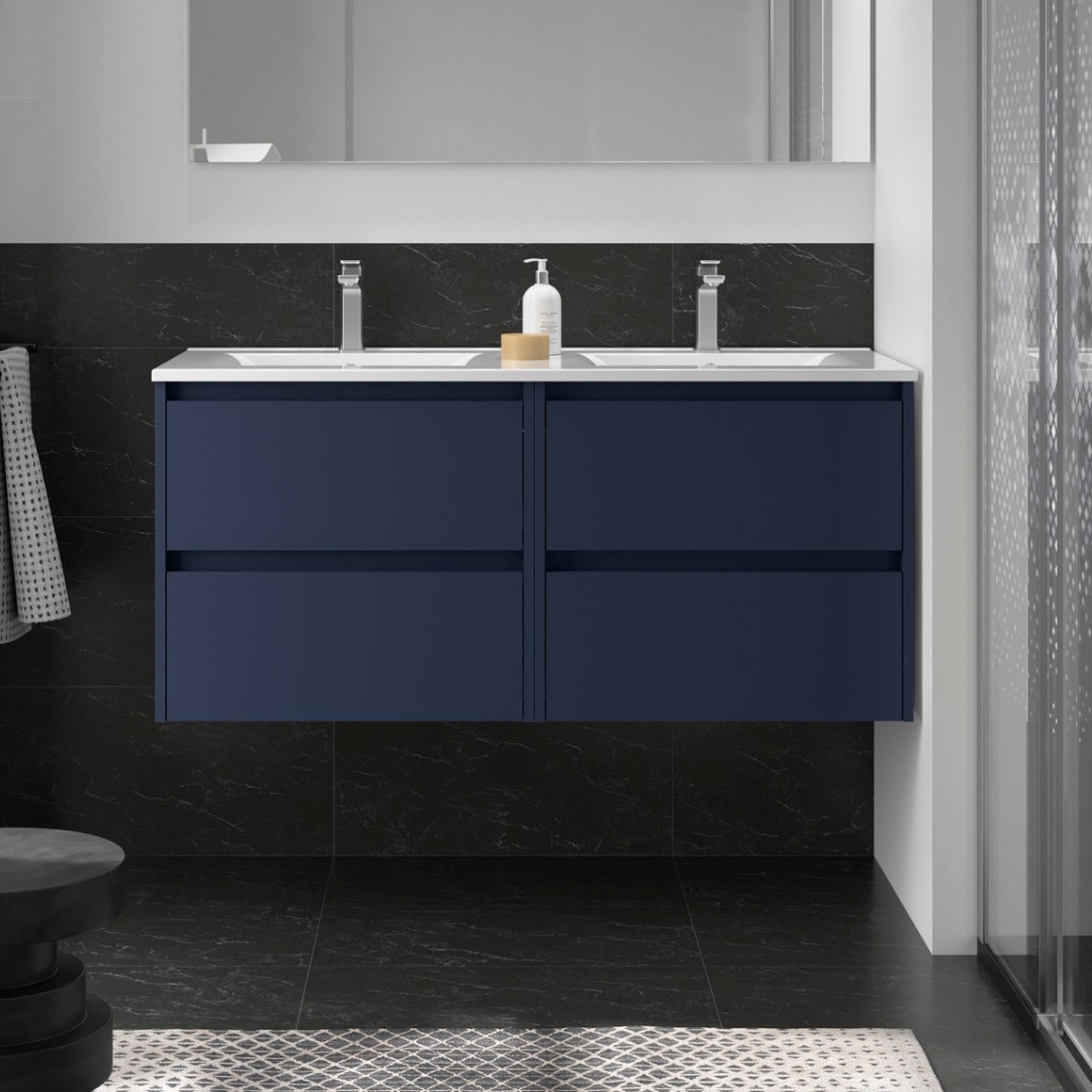 Doppio Mobile da Bagno Sospeso 120 cm Lavabo Incluso Blu Satinato | Salgar Noja