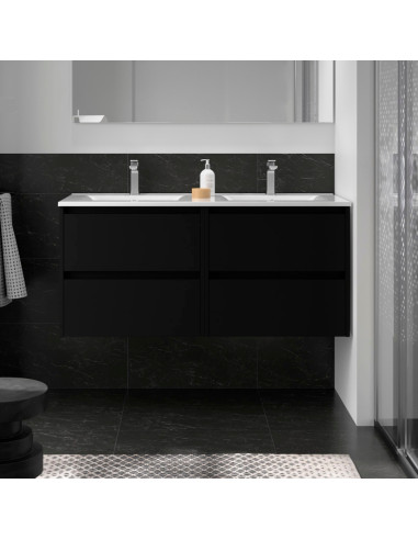 Doppio Mobile da Bagno Sospeso 120 cm Lavabo Incluso Nero Opaco | Salgar Noja Mobili Sospesi