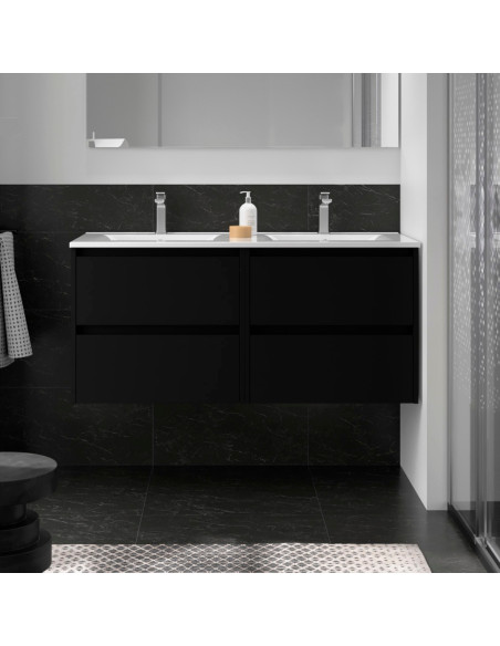 Doppio Mobile da Bagno Sospeso 120 cm Lavabo Incluso Nero Opaco | Salgar Noja Mobili Sospesi