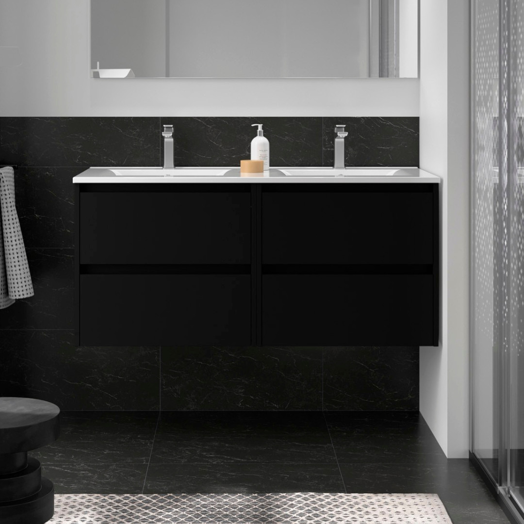 Doppio Mobile da Bagno Sospeso 120 cm Lavabo Incluso Nero Opaco | Salgar Noja
