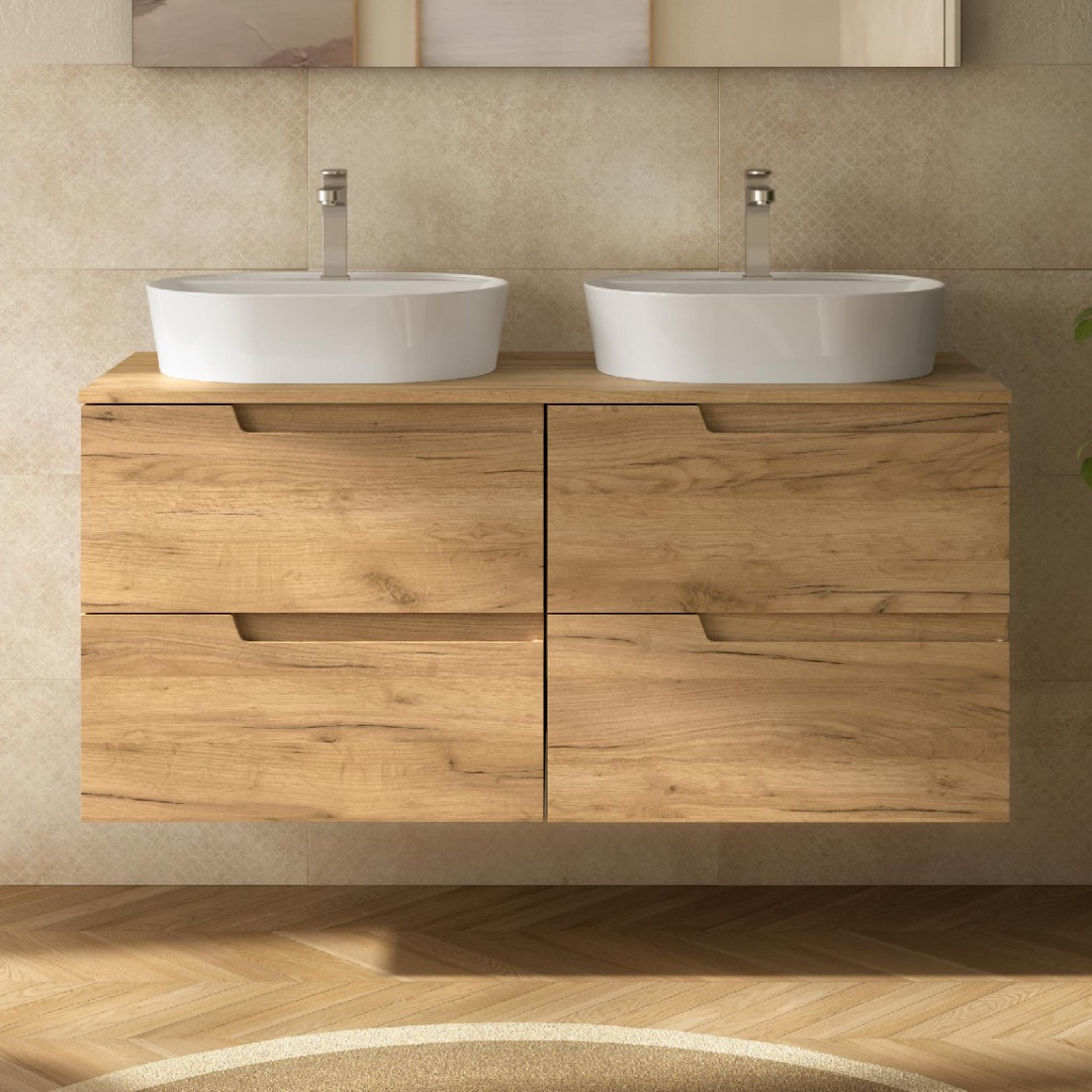 Mobile da Bagno Sospeso 120 cm con Top Incluso Rovere Africa | Salgar Vima