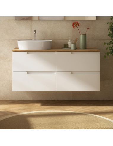 Mobile da Bagno Sospeso 120 cm Bianco Opaco con Top Rovere Africa | Salgar Vima Mobili Sospesi