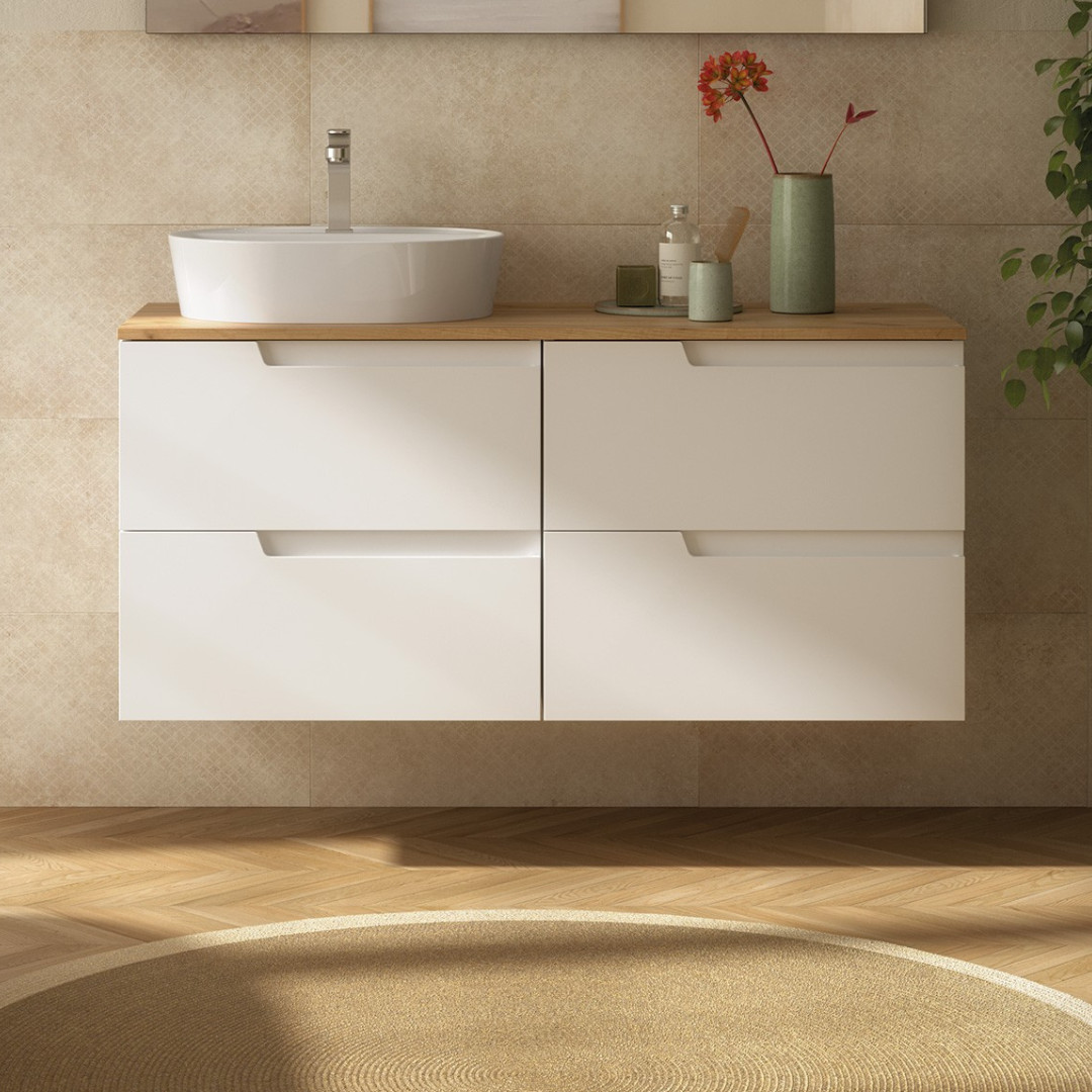 Mobile da Bagno Sospeso 120 cm Bianco Opaco con Top Rovere Africa | Salgar Vima