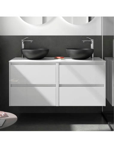 Mobile da Bagno Sospeso 140 cm con Top Incluso Bianco Lucido | Noja Mobili Sospesi