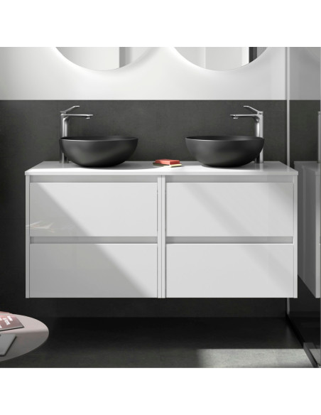 Mobile da Bagno Sospeso 140 cm con Top Incluso Bianco Lucido | Noja Mobili Sospesi