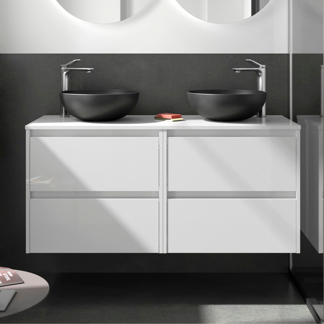 Mobile da Bagno Sospeso 140 cm con Top Incluso Bianco Lucido | Noja