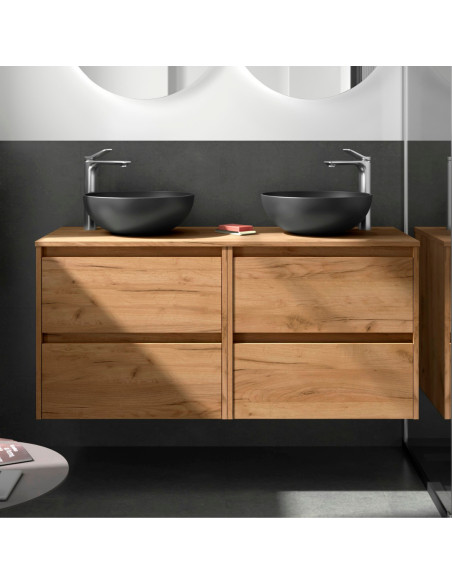 Mobile da Bagno Sospeso 140 cm con Top Incluso Rovere Africa | Salgar Noja Mobili Sospesi