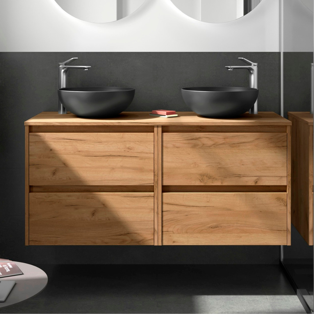 Mobile da Bagno Sospeso 140 cm con Top Incluso Rovere Africa | Salgar Noja
