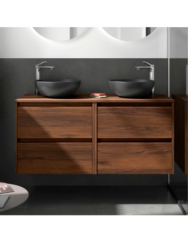 Mobile da Bagno Sospeso 140 cm con Top Incluso Noce Maya | Salgar Noja Mobili Sospesi