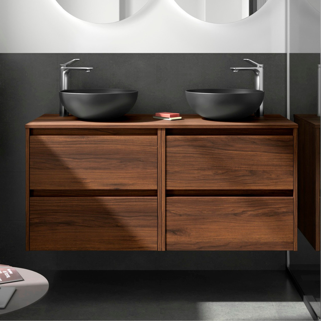 Mobile da Bagno Sospeso 140 cm con Top Incluso Noce Maya | Salgar Noja