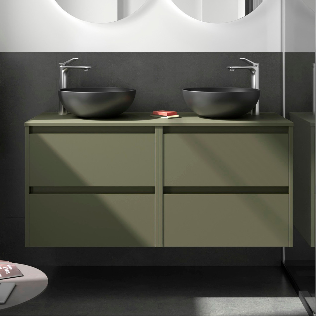 Mobile da Bagno Sospeso 140 cm con Top Incluso Verde Opaco | Salgar Noja