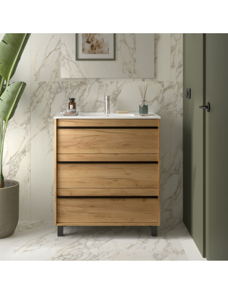 Mobile da Bagno a Terra 80 cm Lavabo Incluso Rovere Africa | Salgar Attila Mobili a Terra