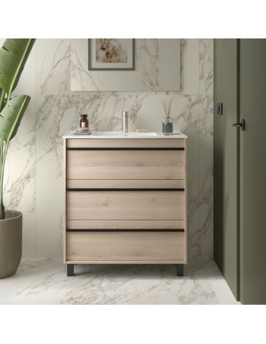 Mobile da Bagno a Terra 80 cm Lavabo Incluso Natural | Salgar Attila Mobili a Terra
