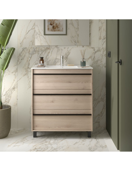 Mobile da Bagno a Terra 80 cm Lavabo Incluso Natural | Salgar Attila Mobili a Terra