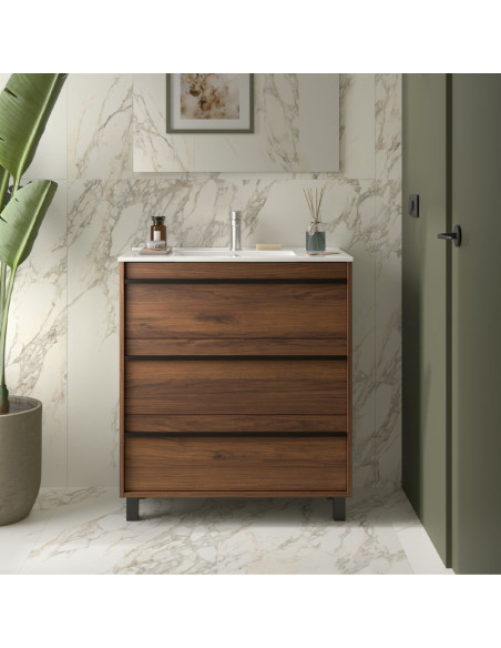 Mobile da Bagno a Terra 80 cm Lavabo Incluso Noce Maya | Salgar Attila Mobili a Terra