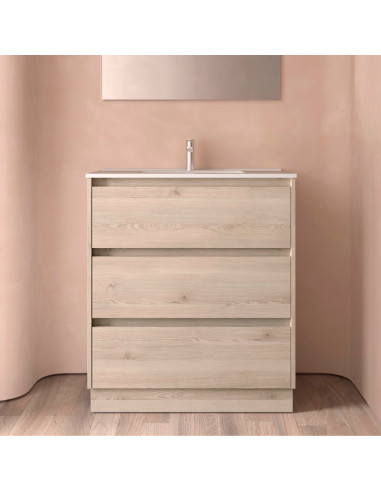 Mobile da Bagno a Terra 80 cm Lavabo Incluso Natural | Salgar Noja Mobili a Terra