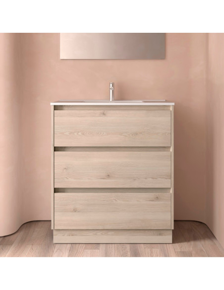 Mobile da Bagno a Terra 80 cm Lavabo Incluso Natural | Salgar Noja Mobili a Terra