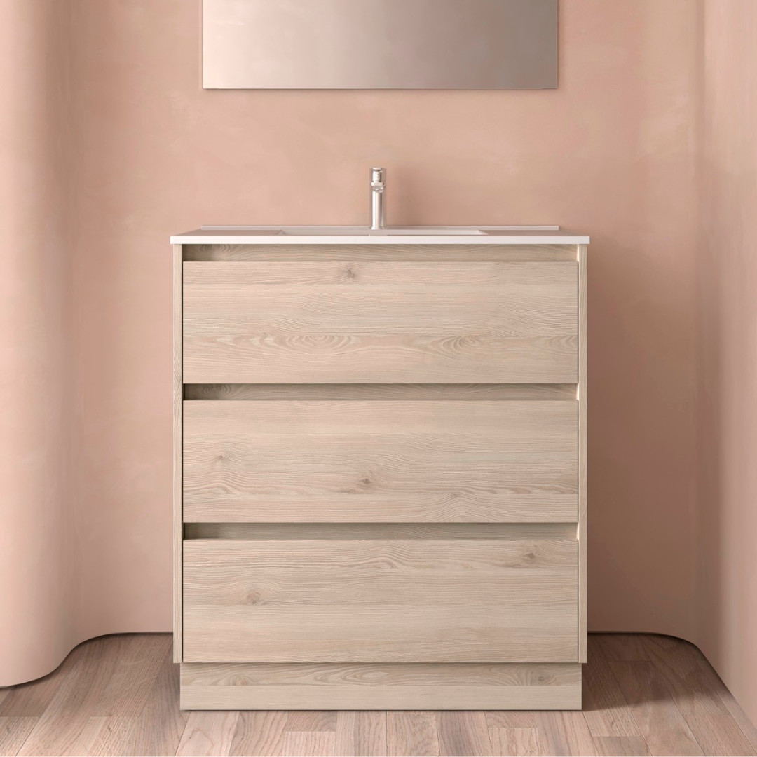 Mobile da Bagno a Terra 80 cm Lavabo Incluso Natural | Salgar Noja