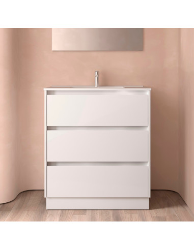 Mobile da Bagno a Terra 80 cm Lavabo Incluso Bianco Lucido | Salgar Noja Mobili a Terra