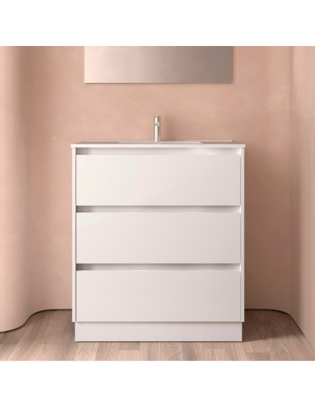 Mobile da Bagno a Terra 80 cm Lavabo Incluso Bianco Lucido | Salgar Noja Mobili a Terra