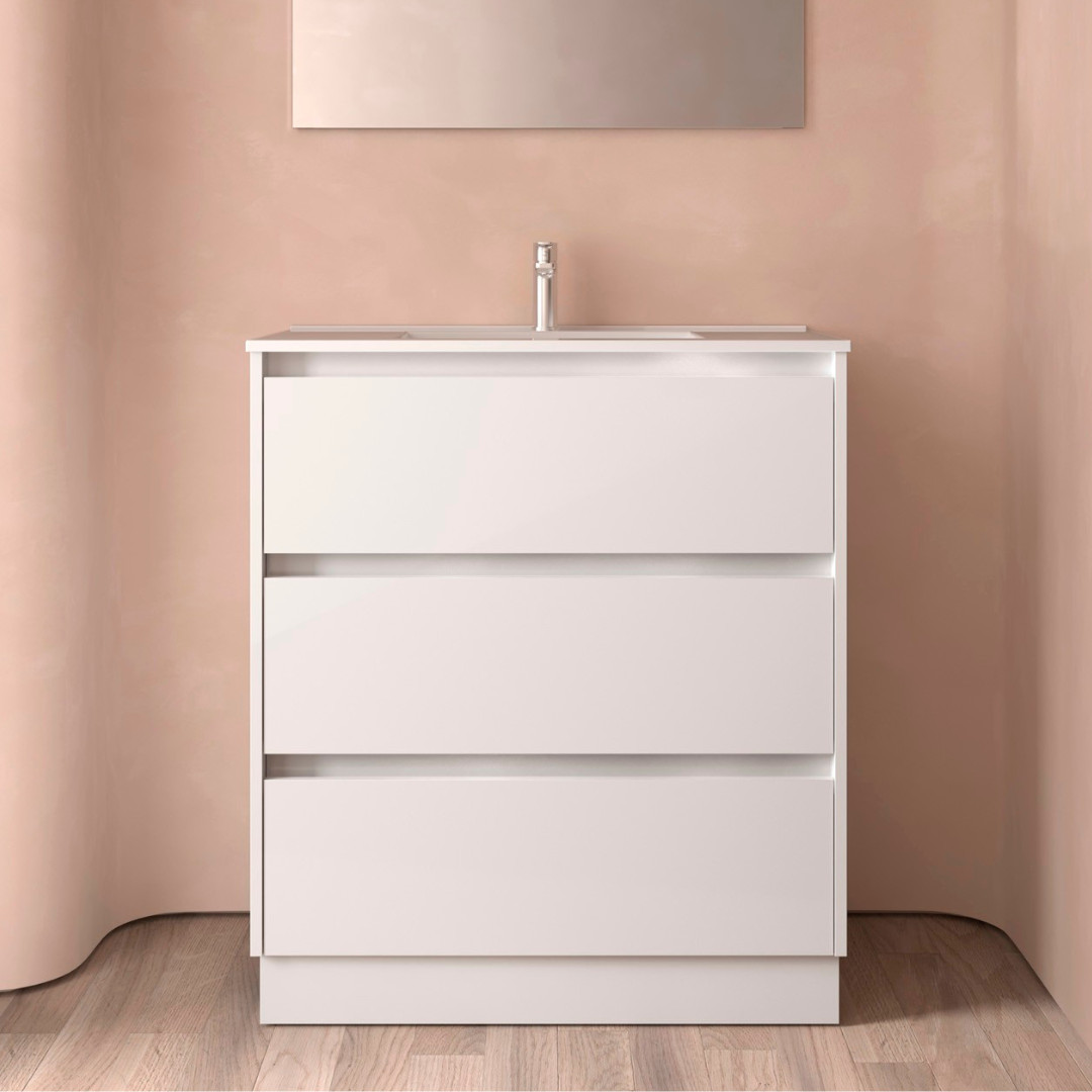 Mobile da Bagno a Terra 80 cm Lavabo Incluso Bianco Lucido | Salgar Noja