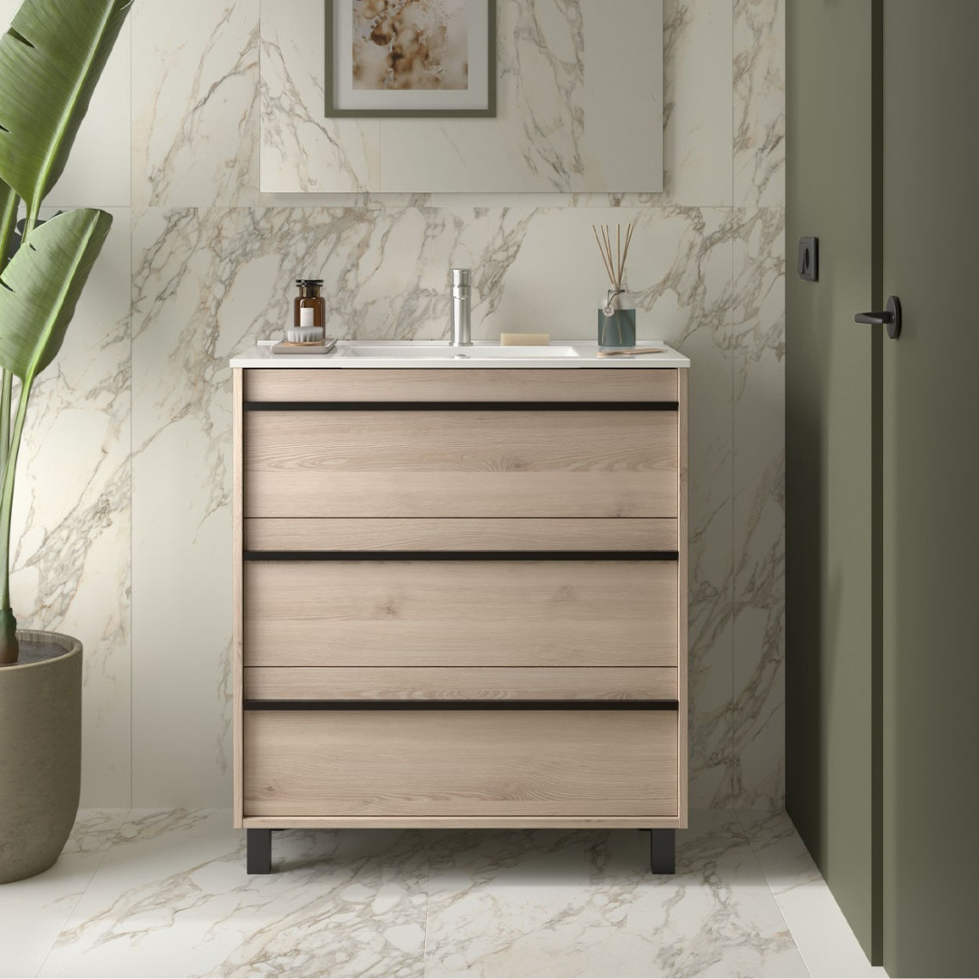 Mobile da Bagno a Terra 100 cm Lavabo Incluso Natural | Salgar Attila