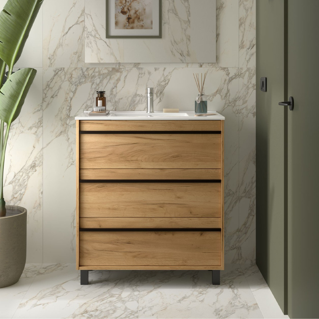 Mobile da Bagno a Terra 100 cm Lavabo Incluso Rovere Africa | Salgar Attila