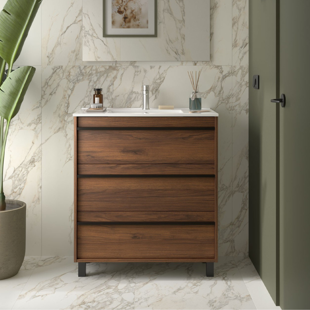 Mobile da Bagno a Terra 100 cm con Lavabo Incluso Noce Maya | Salgar Attila