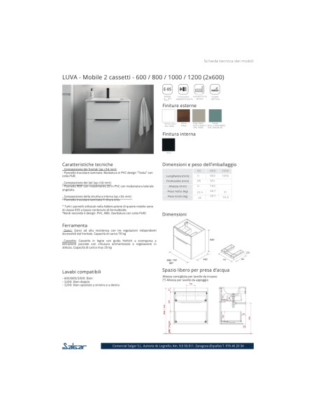 Mobile da Bagno Sospeso 100 cm Lavabo Incluso Aqua | Salgar Luva Mobili Sospesi
