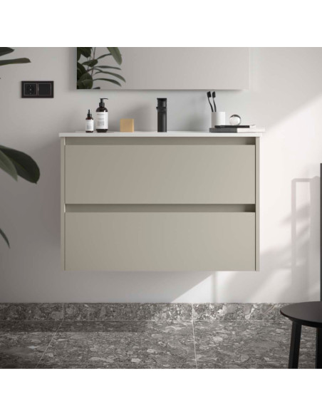 Mobile da Bagno Sospeso 90 cm Lavabo Incluso Grigio Satinato | Salgar Noja Mobili Sospesi