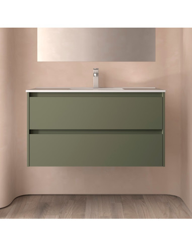 Mobile da Bagno Sospeso 100 cm Lavabo Incluso Verde Satinato | Salgar Noja Mobili Sospesi