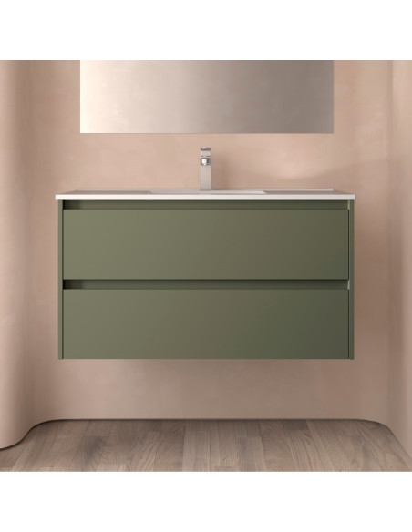 Mobile da Bagno Sospeso 100 cm Lavabo Incluso Verde Satinato | Salgar Noja Mobili Sospesi