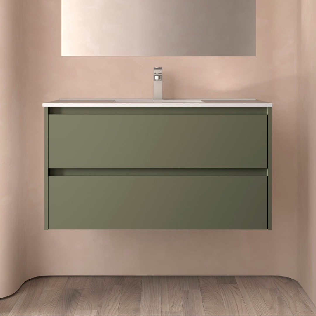 Mobile da Bagno Sospeso 100 cm Lavabo Incluso Verde Satinato | Salgar Noja
