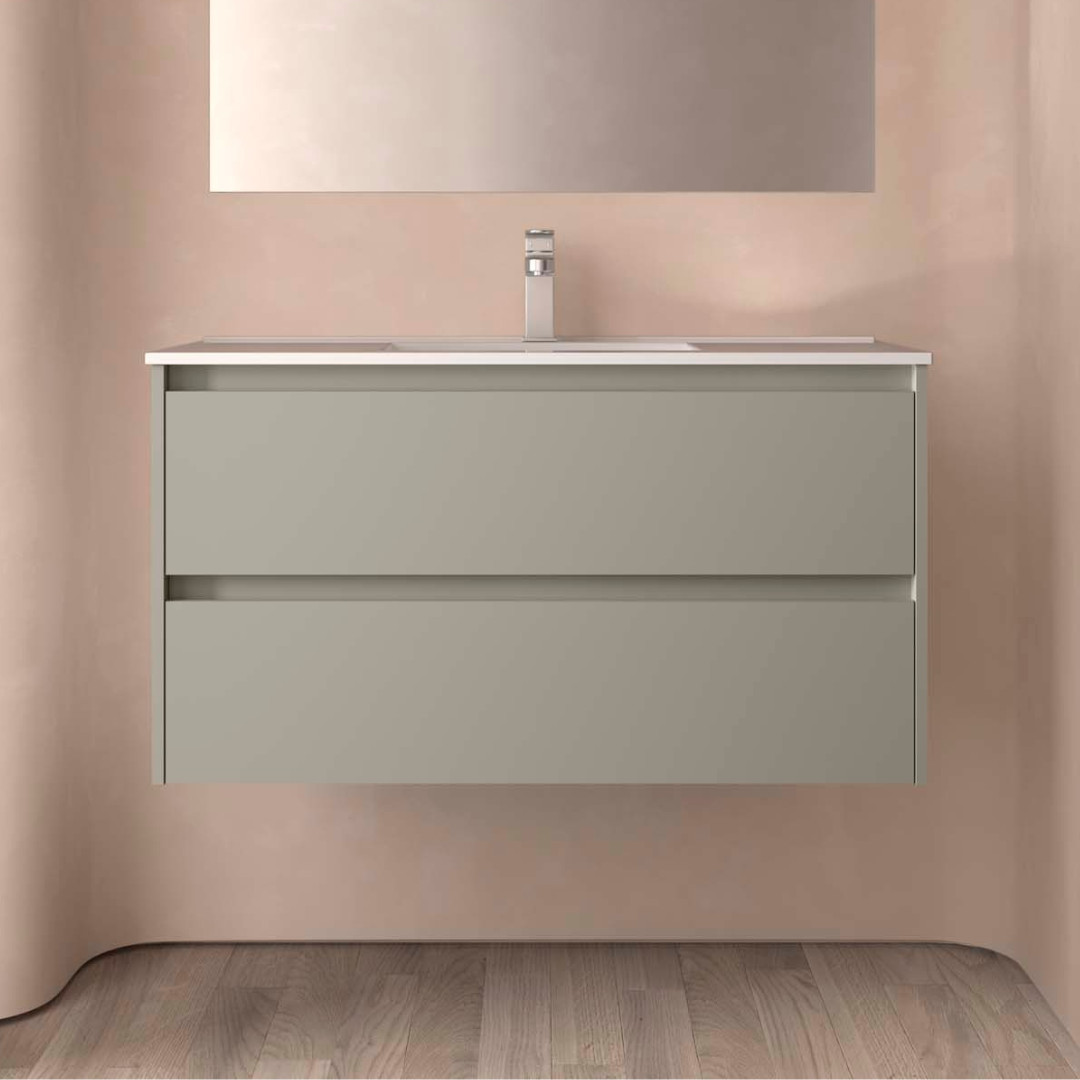 Mobile da Bagno Sospeso 100 cm Lavabo Incluso Grigio Satinato | Salgar Noja