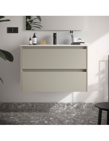 Mobile da Bagno Sospeso 80 cm Lavabo Incluso Grigio Satinato | Salgar Noja Mobili Sospesi