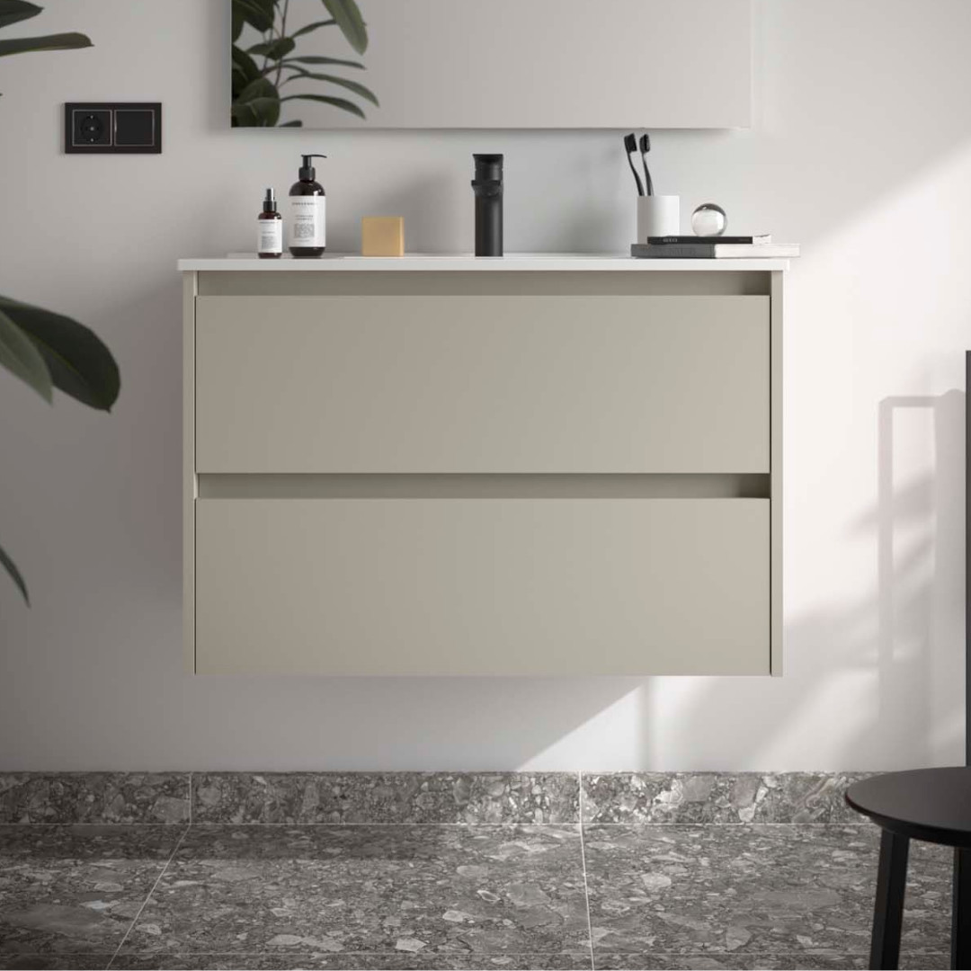 Mobile da Bagno Sospeso 80 cm Lavabo Incluso Grigio Satinato | Salgar Noja