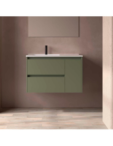 Mobile da Bagno Sospeso 90 cm con Anta Lavabo Incluso Verde Satinato | Salgar Noja Mobili Sospesi