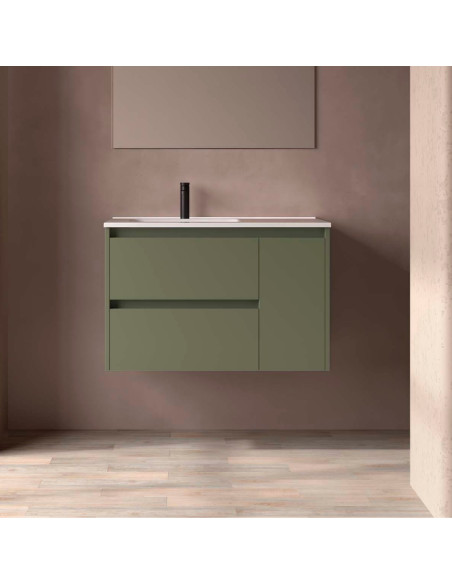 Mobile da Bagno Sospeso 90 cm con Anta Lavabo Incluso Verde Satinato | Salgar Noja Mobili Sospesi