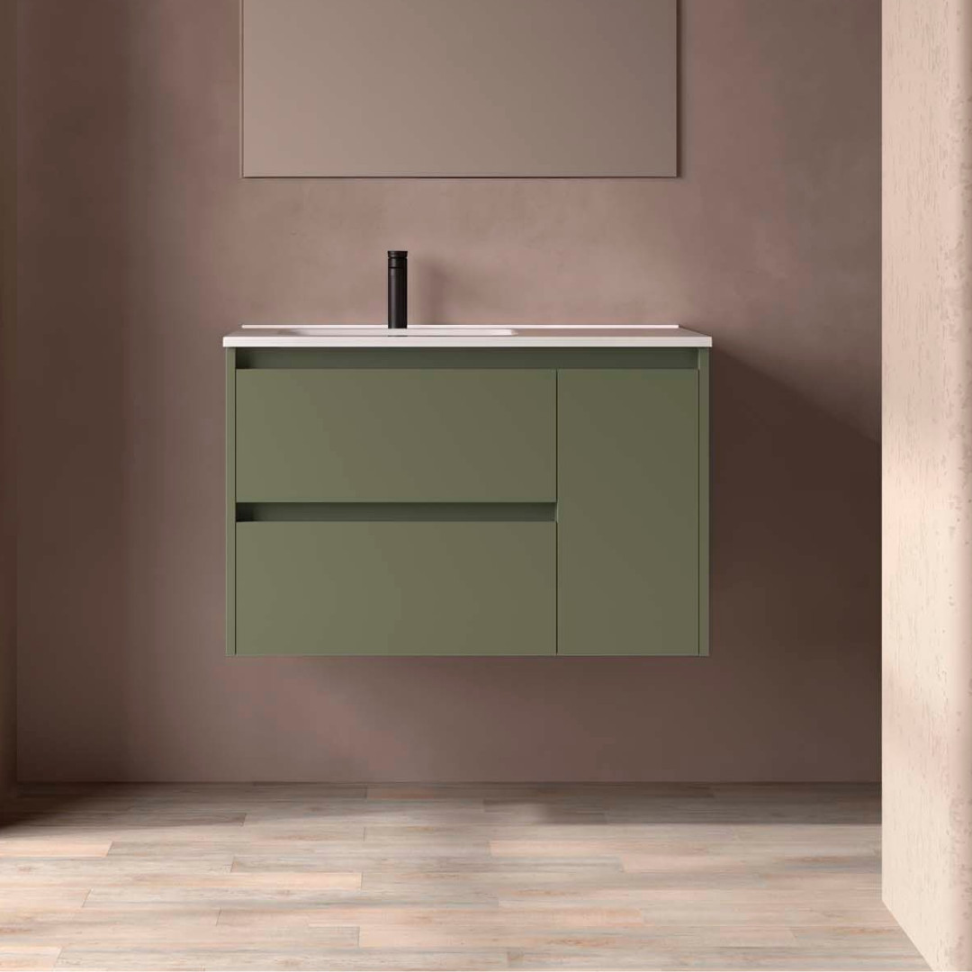 Mobile da Bagno Sospeso 90 cm con Anta Lavabo Incluso Verde Satinato | Salgar Noja
