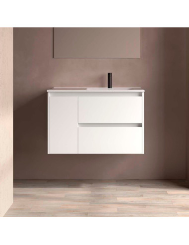 Mobile da Bagno Sospeso 90 cm con Anta Lavabo Incluso Bianco Opaco | Salgar Noja Mobili Sospesi