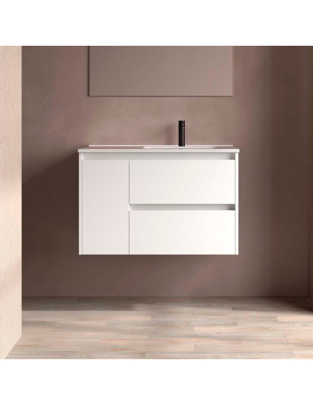 Mobile da Bagno Sospeso 90 cm con Anta Lavabo Incluso Bianco Opaco | Salgar Noja Mobili Sospesi