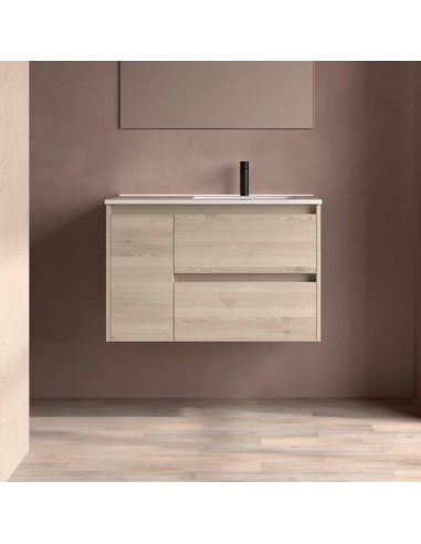Mobile da Bagno Sospeso 90 cm con Anta Lavabo Incluso Natural | Salgar Noja Mobili Sospesi