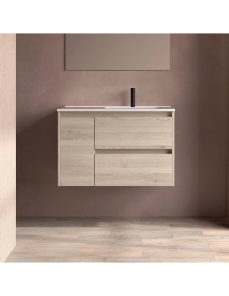 Mobile da Bagno Sospeso 90 cm con Anta Lavabo Incluso Natural | Salgar Noja Mobili Sospesi