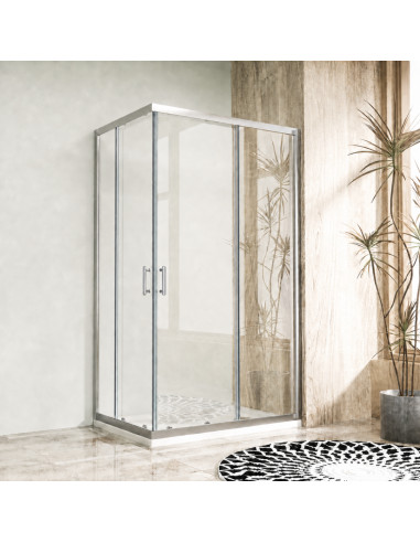 Box Doccia Angolare 2 Lati Scorrevole 80x120 cm in Cristallo Temperato 6 mm Trasparente 190h cm | Velos Angolare