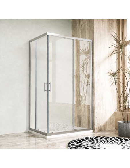 Box Doccia Angolare 2 Lati Scorrevole 80x120 cm in Cristallo Temperato 6 mm Trasparente 190h cm | Velos Angolare